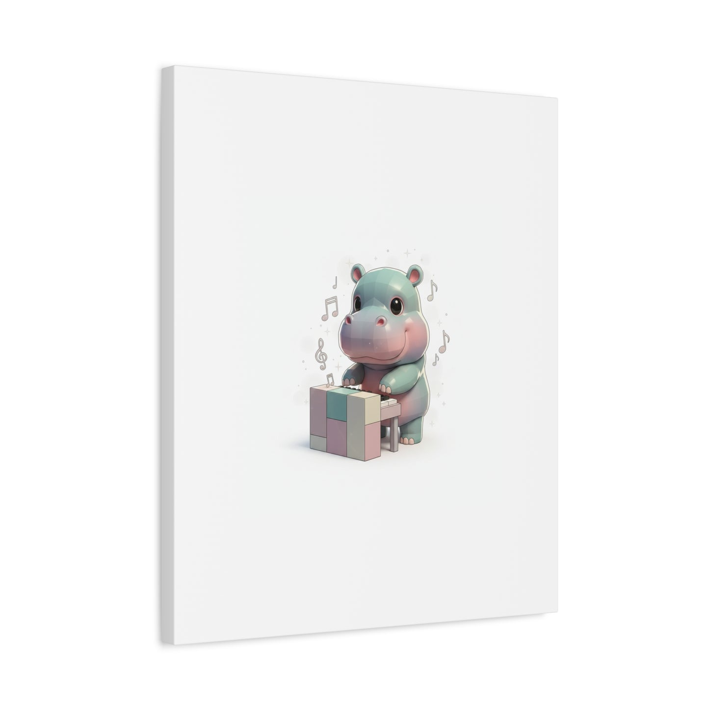 Cute Hippo Playing Piano Matte Canvas Print — Nursery Wall Art