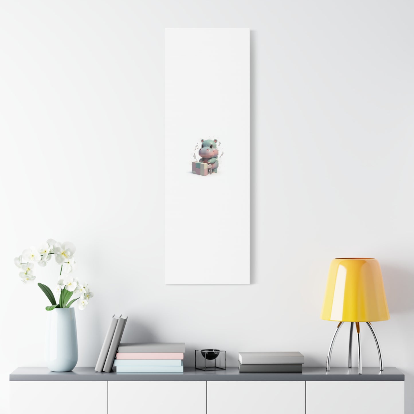 Cute Hippo Playing Piano Matte Canvas Print — Nursery Wall Art