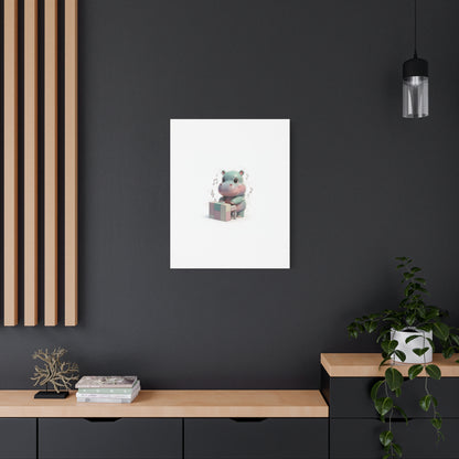 Cute Hippo Playing Piano Matte Canvas Print — Nursery Wall Art