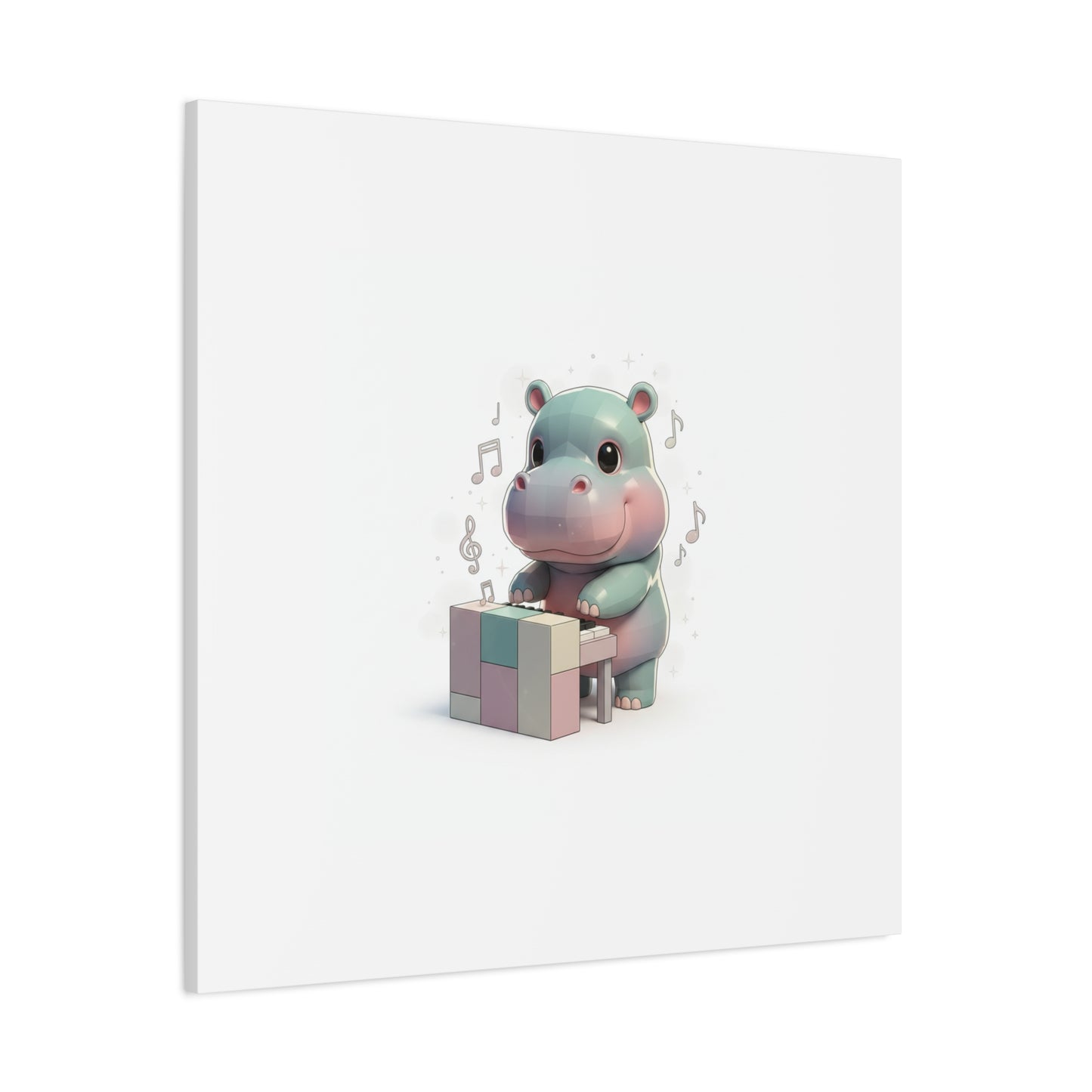 Cute Hippo Playing Piano Matte Canvas Print — Nursery Wall Art