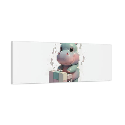 Cute Hippo Playing Piano Matte Canvas Print — Nursery Wall Art