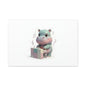 Cute Hippo Playing Piano Matte Canvas Print — Nursery Wall Art