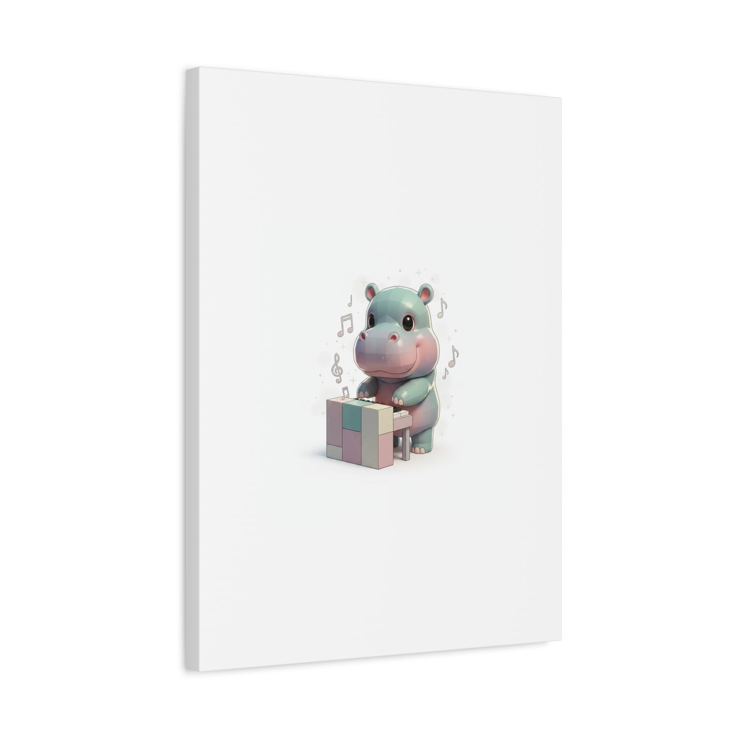 Cute Hippo Playing Piano Matte Canvas Print — Nursery Wall Art