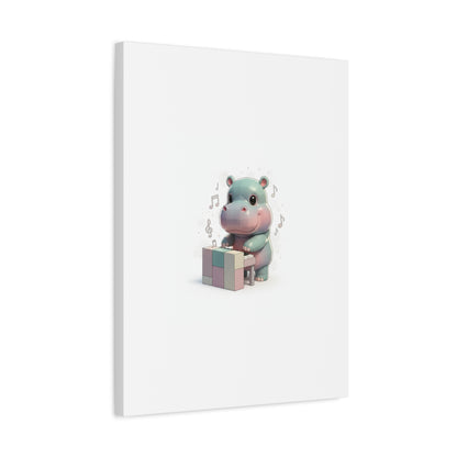 Cute Hippo Playing Piano Matte Canvas Print — Nursery Wall Art