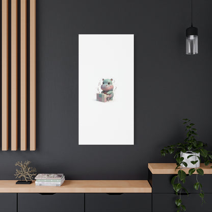 Cute Hippo Playing Piano Matte Canvas Print — Nursery Wall Art