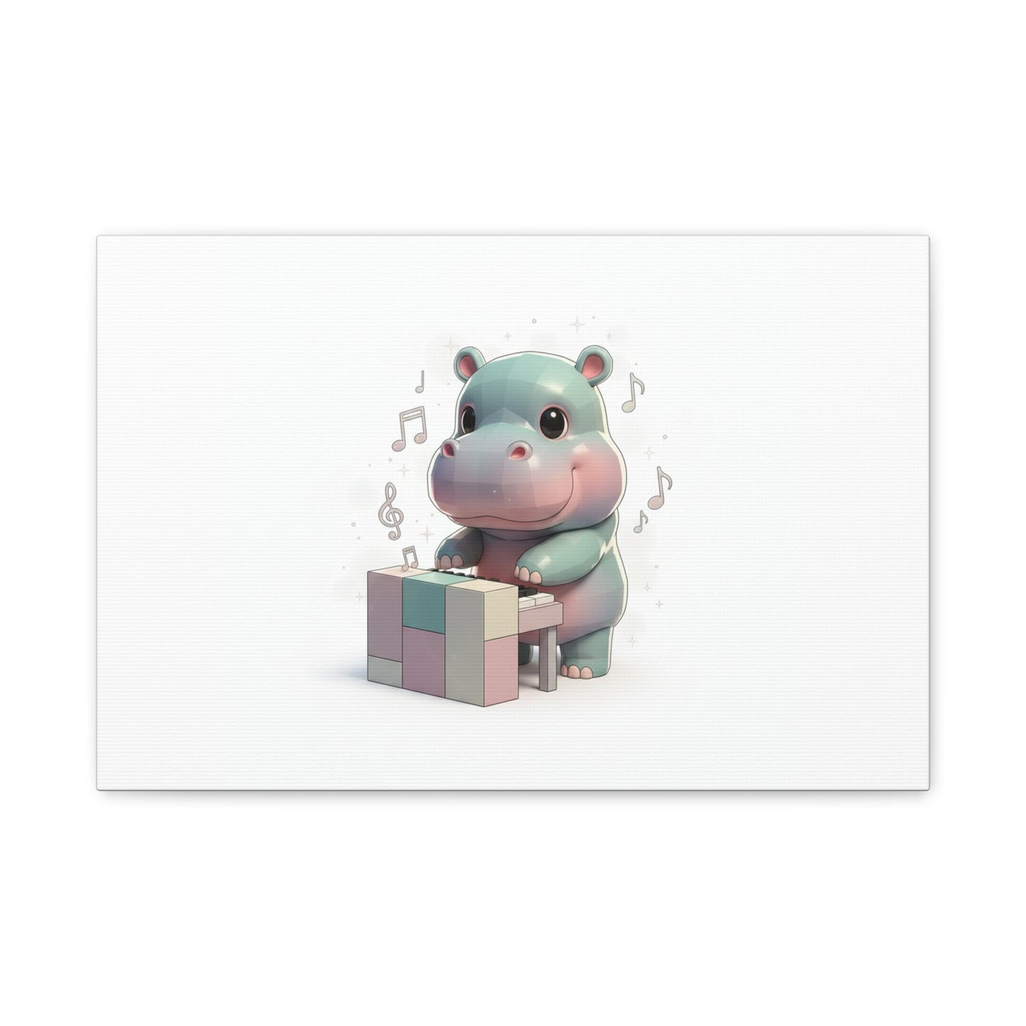 Cute Hippo Playing Piano Matte Canvas Print — Nursery Wall Art