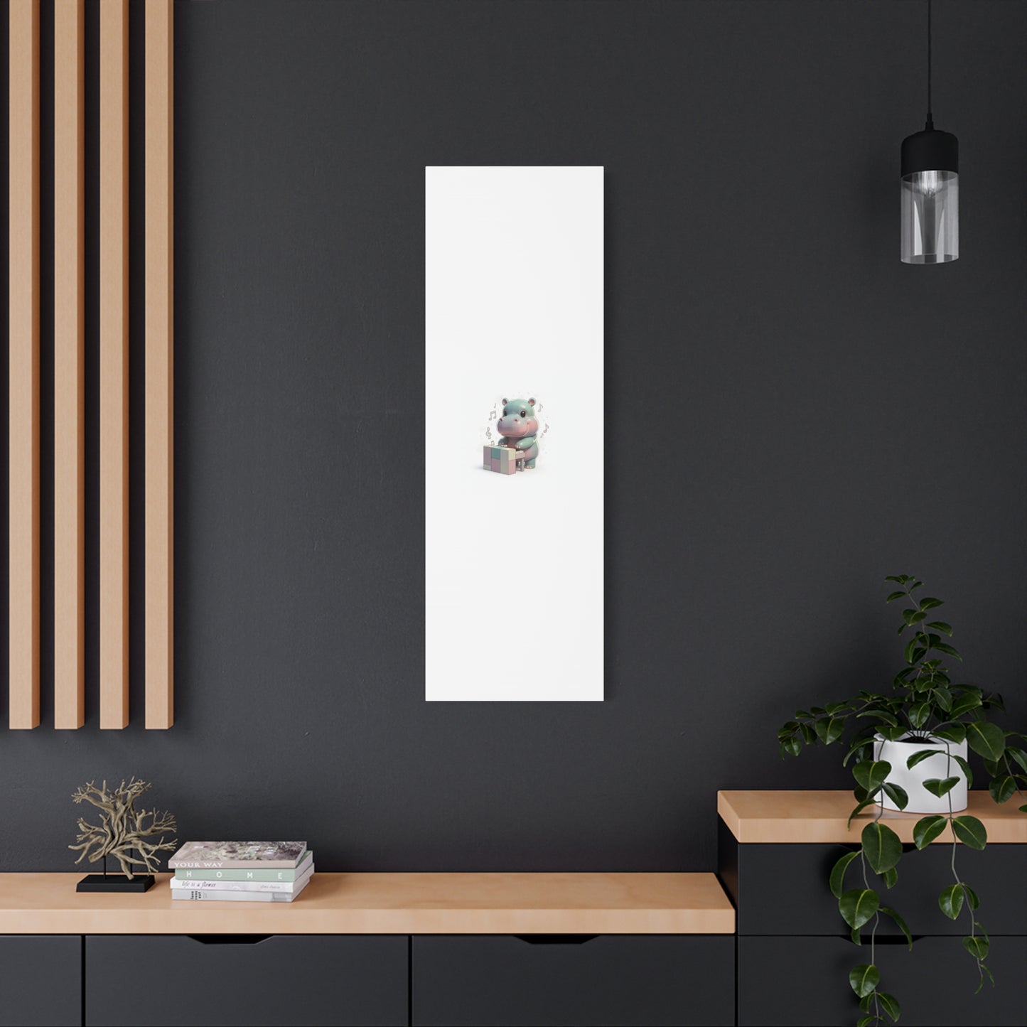 Cute Hippo Playing Piano Matte Canvas Print — Nursery Wall Art