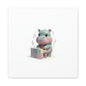 Cute Hippo Playing Piano Matte Canvas Print — Nursery Wall Art