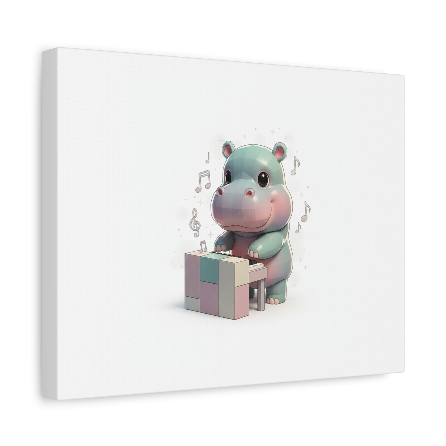 Cute Hippo Playing Piano Matte Canvas Print — Nursery Wall Art