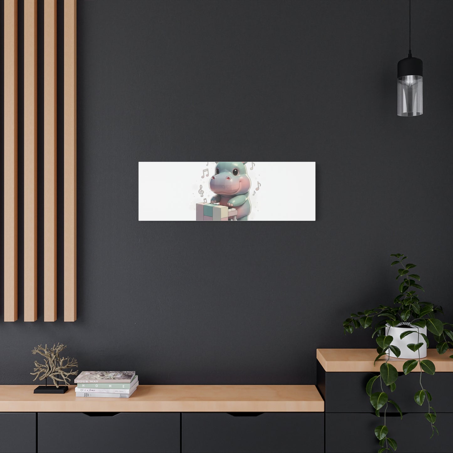 Cute Hippo Playing Piano Matte Canvas Print — Nursery Wall Art