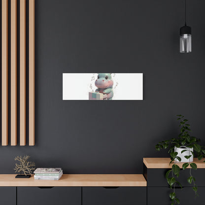 Cute Hippo Playing Piano Matte Canvas Print — Nursery Wall Art