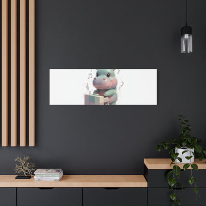 Cute Hippo Playing Piano Matte Canvas Print — Nursery Wall Art