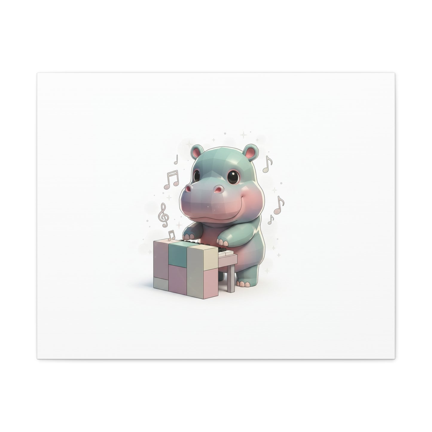 Cute Hippo Playing Piano Matte Canvas Print — Nursery Wall Art