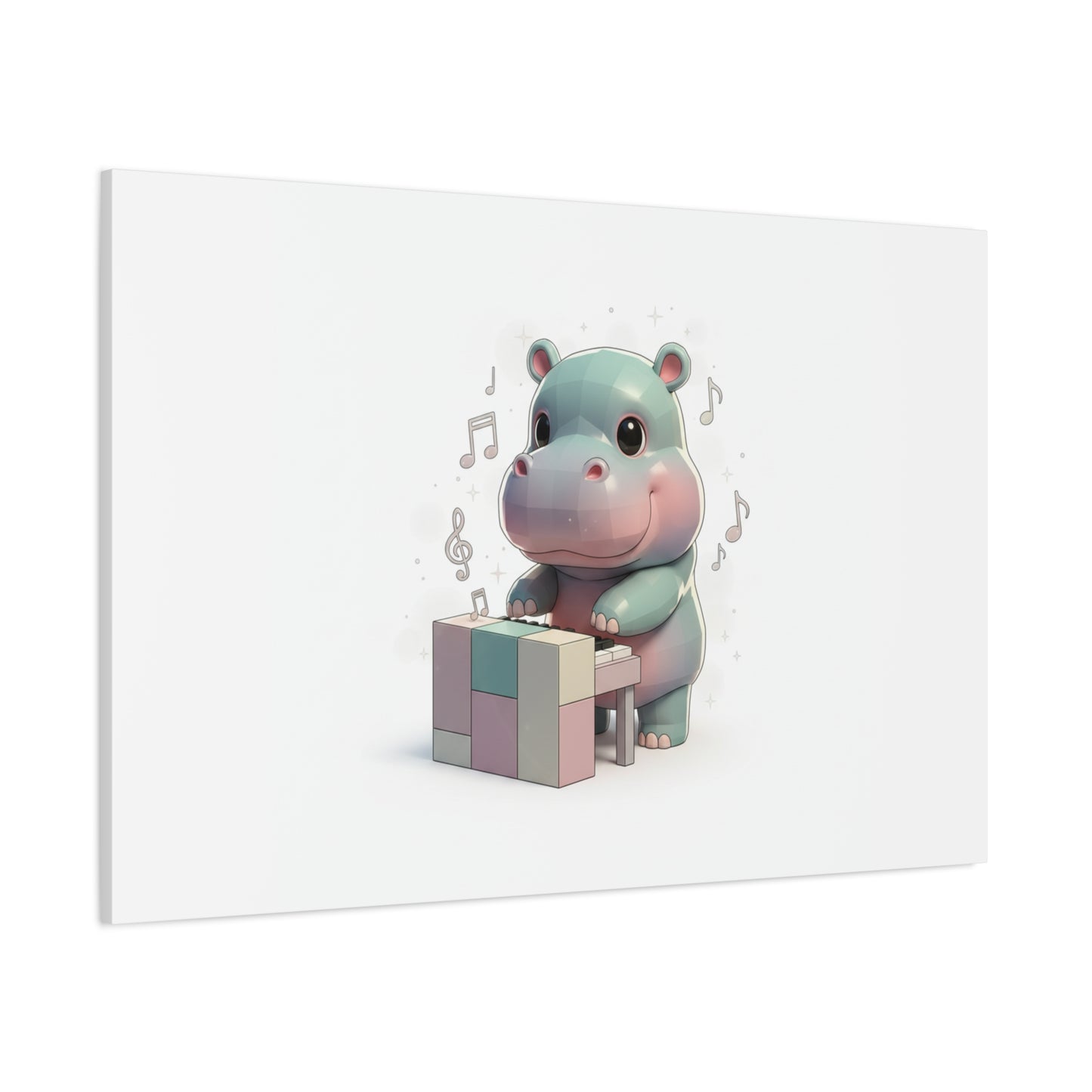 Cute Hippo Playing Piano Matte Canvas Print — Nursery Wall Art