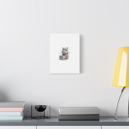 Cute Hippo Playing Piano Matte Canvas Print — Nursery Wall Art