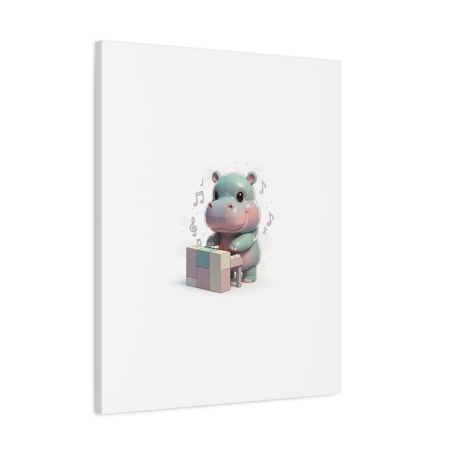 Cute Hippo Playing Piano Matte Canvas Print — Nursery Wall Art
