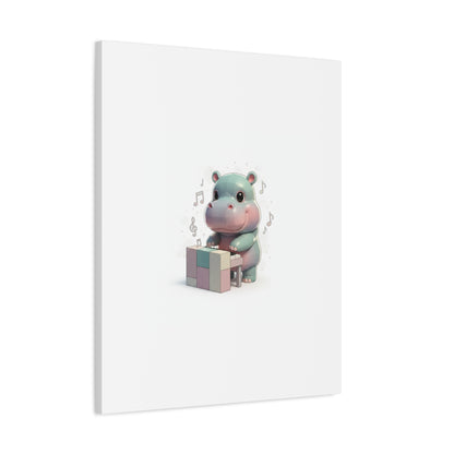 Cute Hippo Playing Piano Matte Canvas Print — Nursery Wall Art
