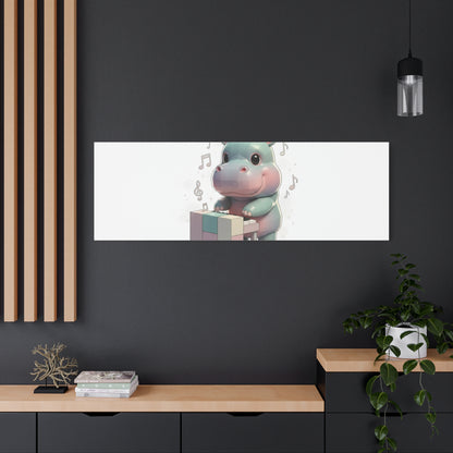 Cute Hippo Playing Piano Matte Canvas Print — Nursery Wall Art