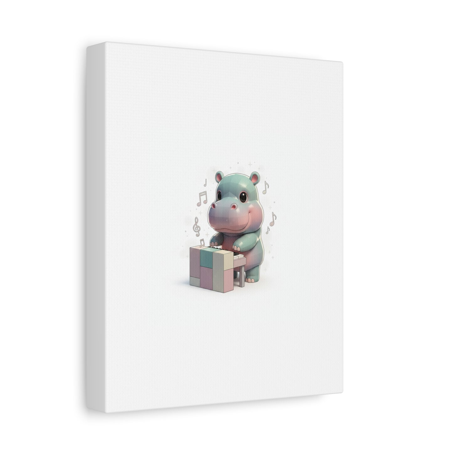 Cute Hippo Playing Piano Matte Canvas Print — Nursery Wall Art
