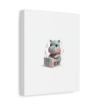 Cute Hippo Playing Piano Matte Canvas Print — Nursery Wall Art