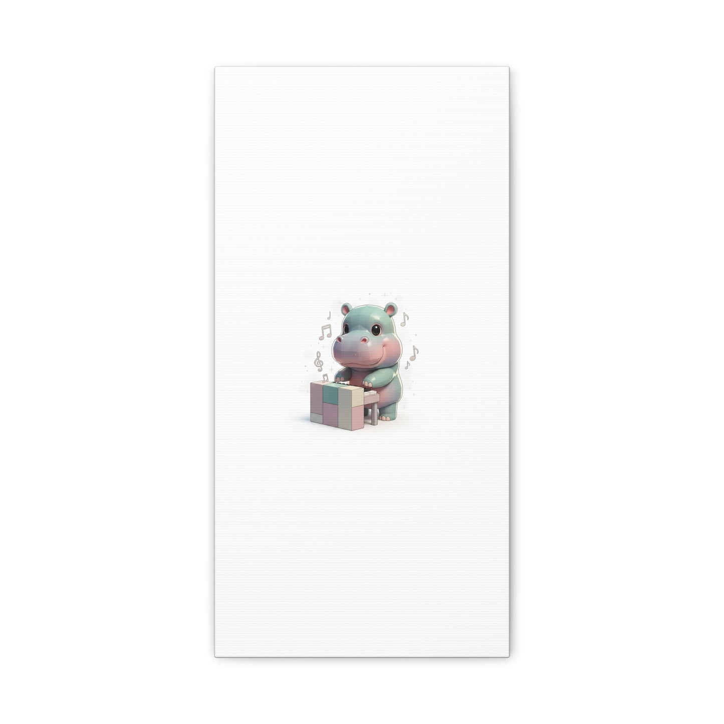 Cute Hippo Playing Piano Matte Canvas Print — Nursery Wall Art