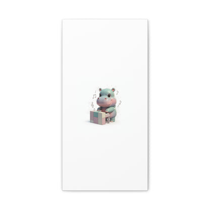 Cute Hippo Playing Piano Matte Canvas Print — Nursery Wall Art