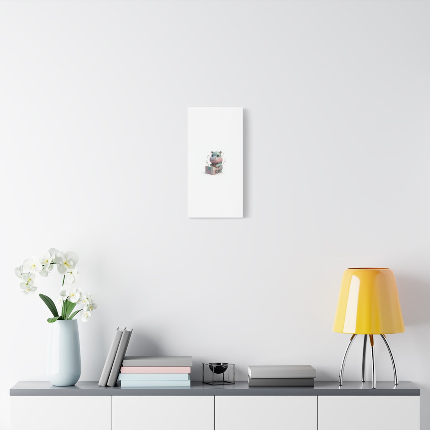 Cute Hippo Playing Piano Matte Canvas Print — Nursery Wall Art