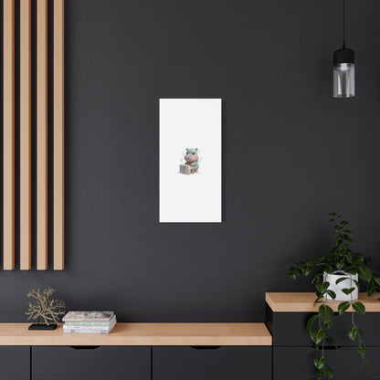 Cute Hippo Playing Piano Matte Canvas Print — Nursery Wall Art