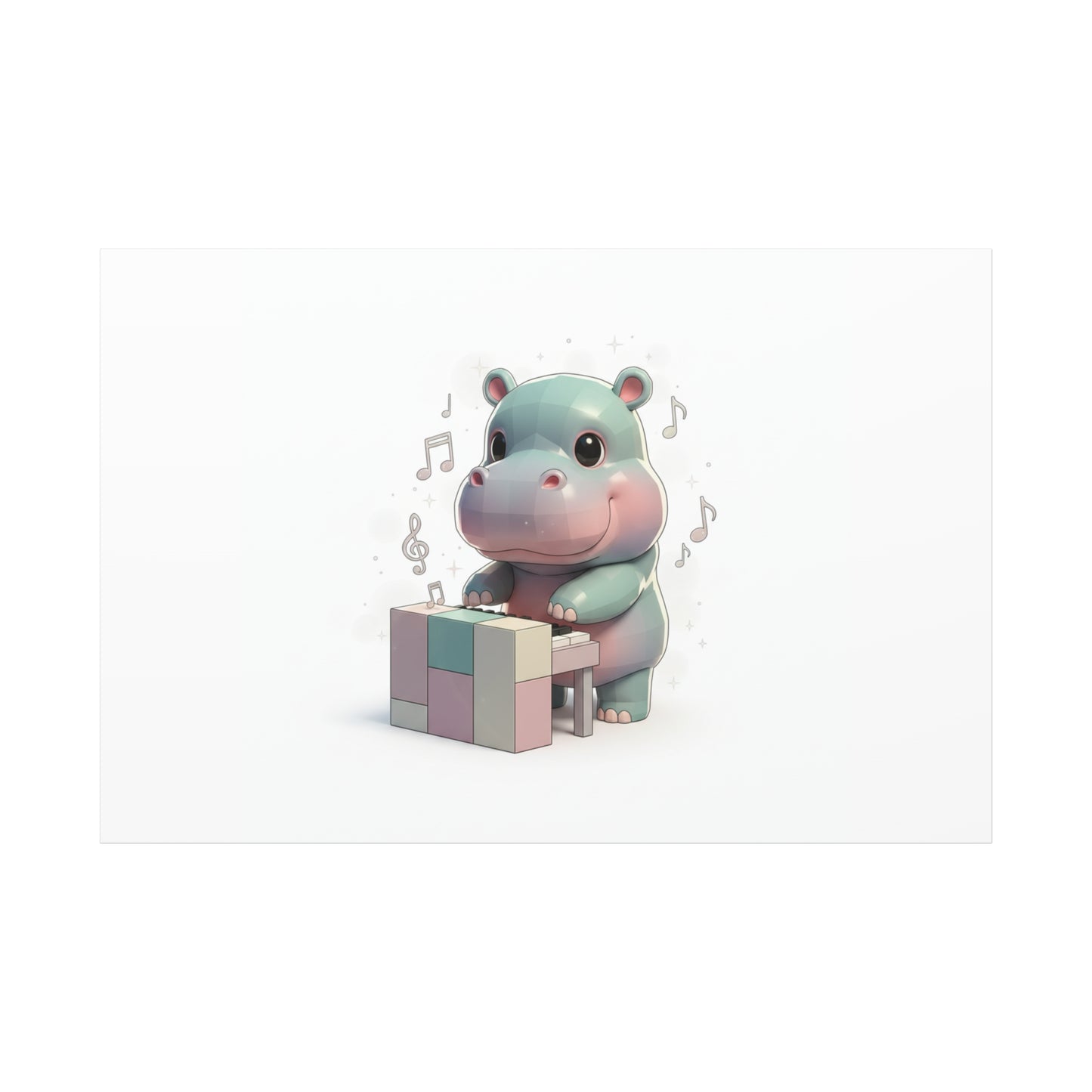 Cute Hippo Playing Piano Matte Canvas Print — Nursery Wall Art