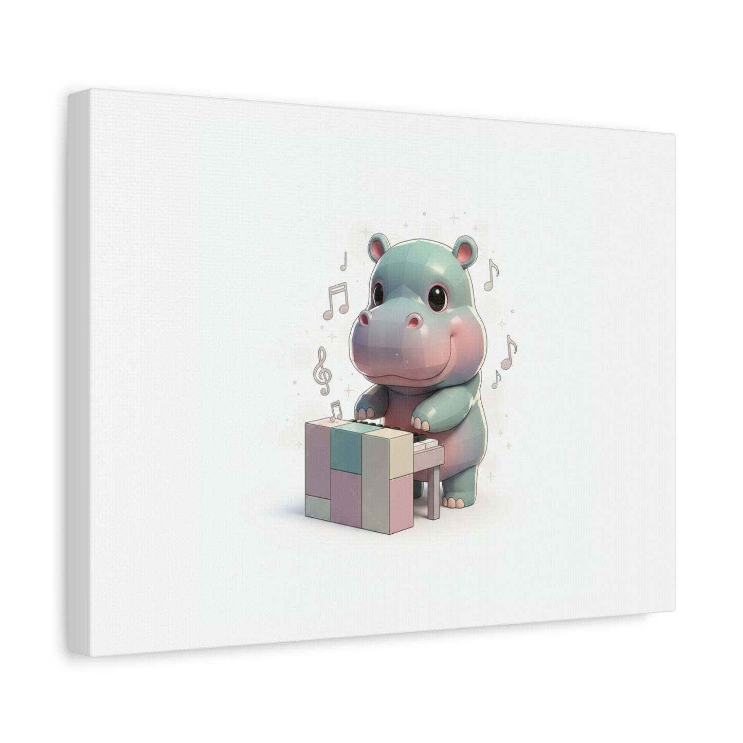 Cute Hippo Playing Piano Matte Canvas Print — Nursery Wall Art
