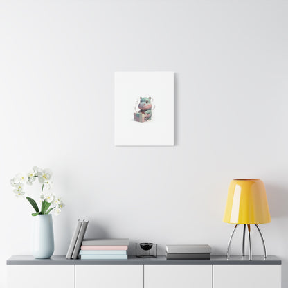 Cute Hippo Playing Piano Matte Canvas Print — Nursery Wall Art