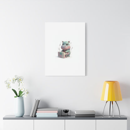 Cute Hippo Playing Piano Matte Canvas Print — Nursery Wall Art