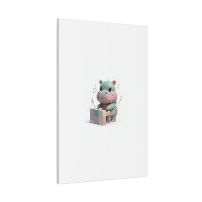 Cute Hippo Playing Piano Matte Canvas Print — Nursery Wall Art