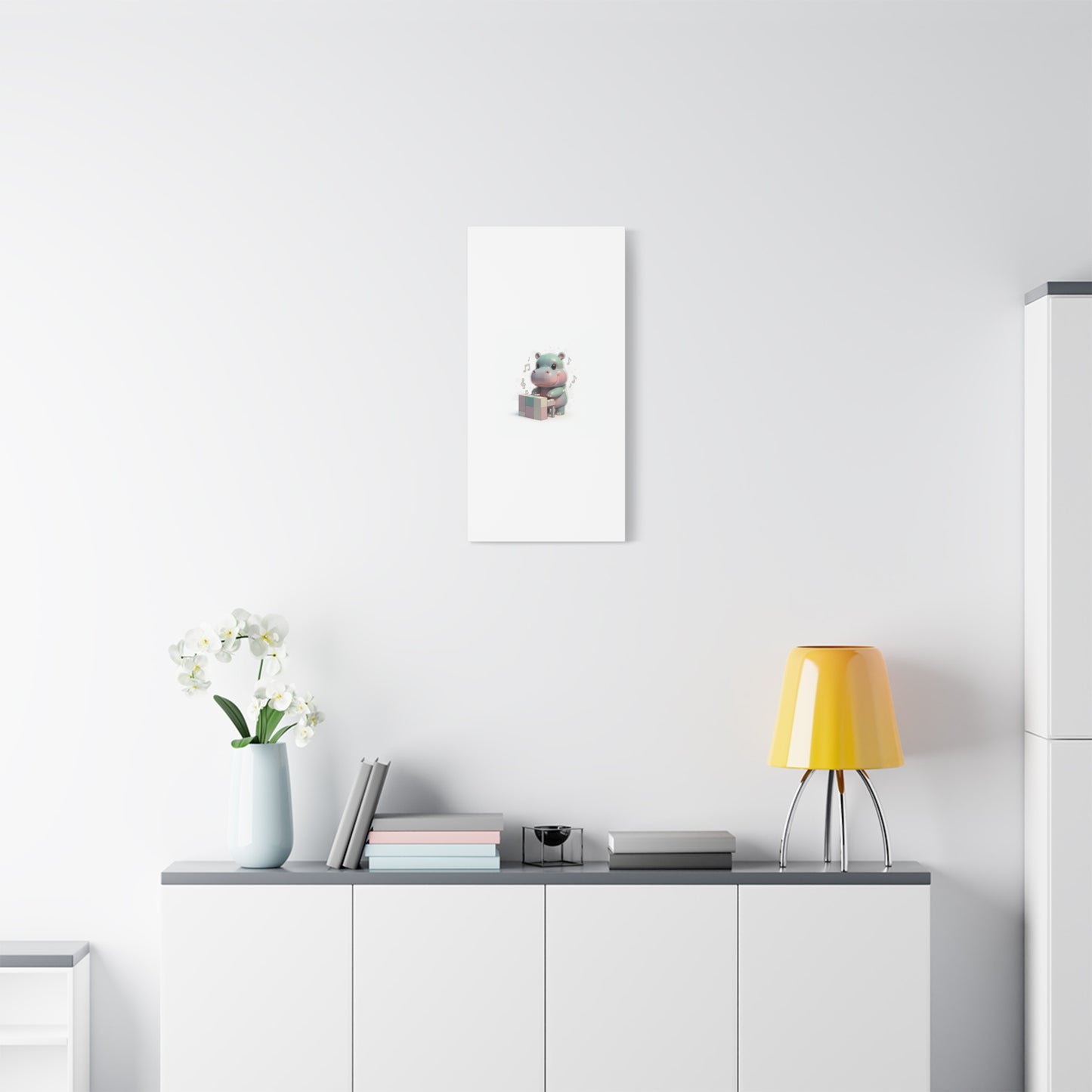 Cute Hippo Playing Piano Matte Canvas Print — Nursery Wall Art