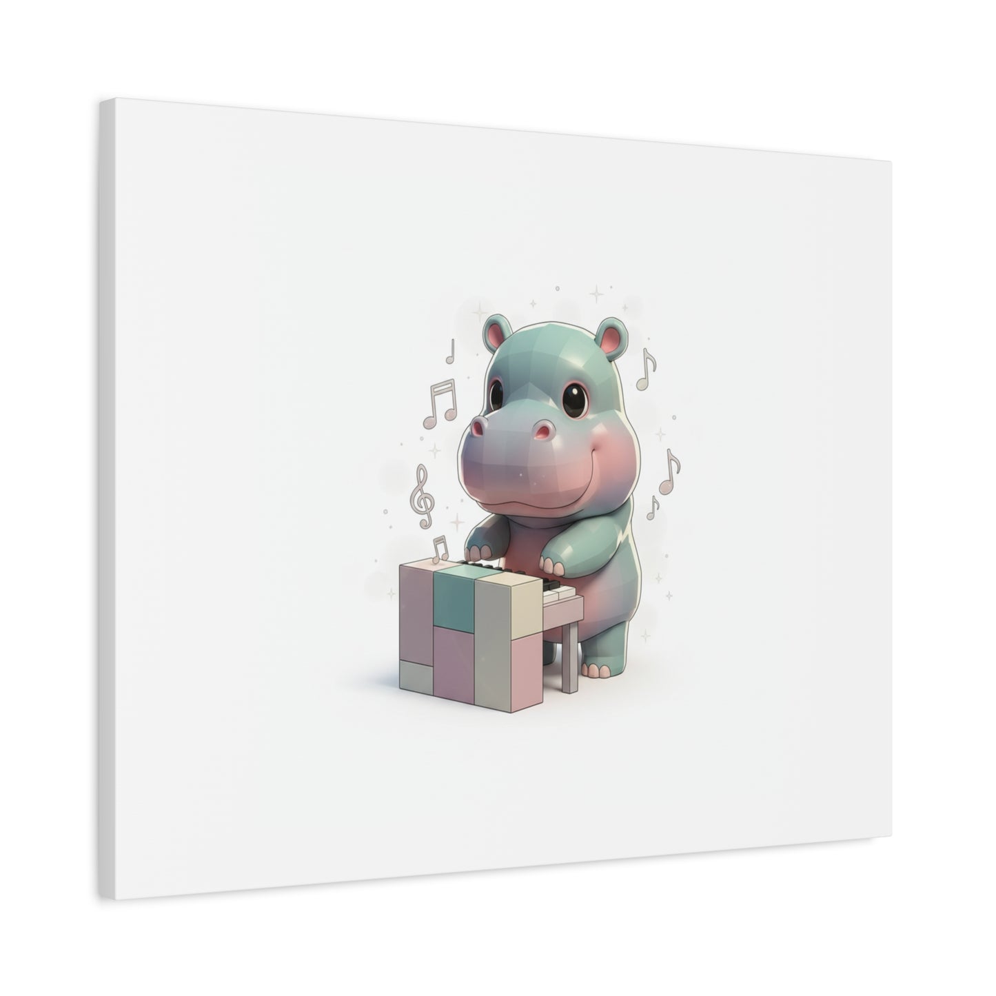Cute Hippo Playing Piano Matte Canvas Print — Nursery Wall Art