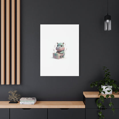 Cute Hippo Playing Piano Matte Canvas Print — Nursery Wall Art