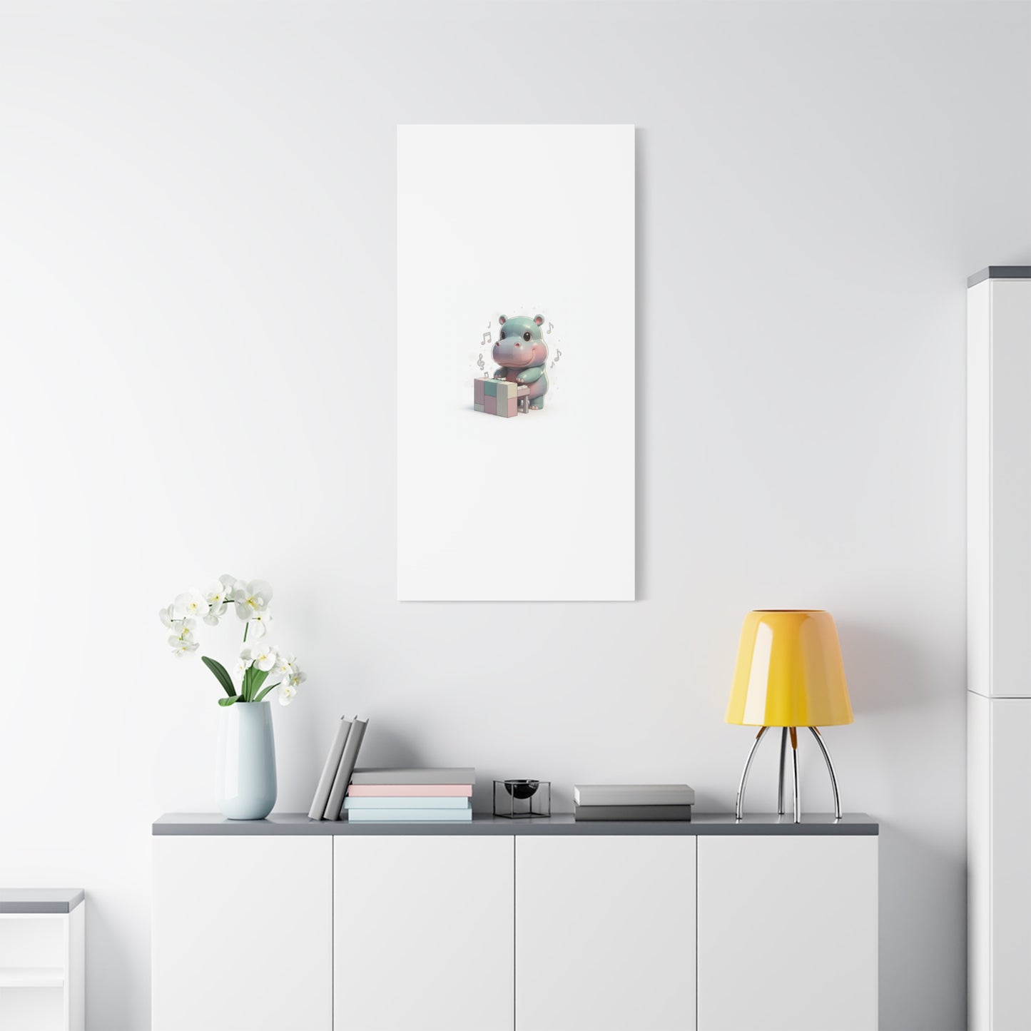Cute Hippo Playing Piano Matte Canvas Print — Nursery Wall Art