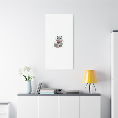 Cute Hippo Playing Piano Matte Canvas Print — Nursery Wall Art