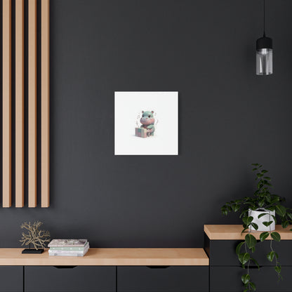 Cute Hippo Playing Piano Matte Canvas Print — Nursery Wall Art
