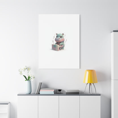 Cute Hippo Playing Piano Matte Canvas Print — Nursery Wall Art