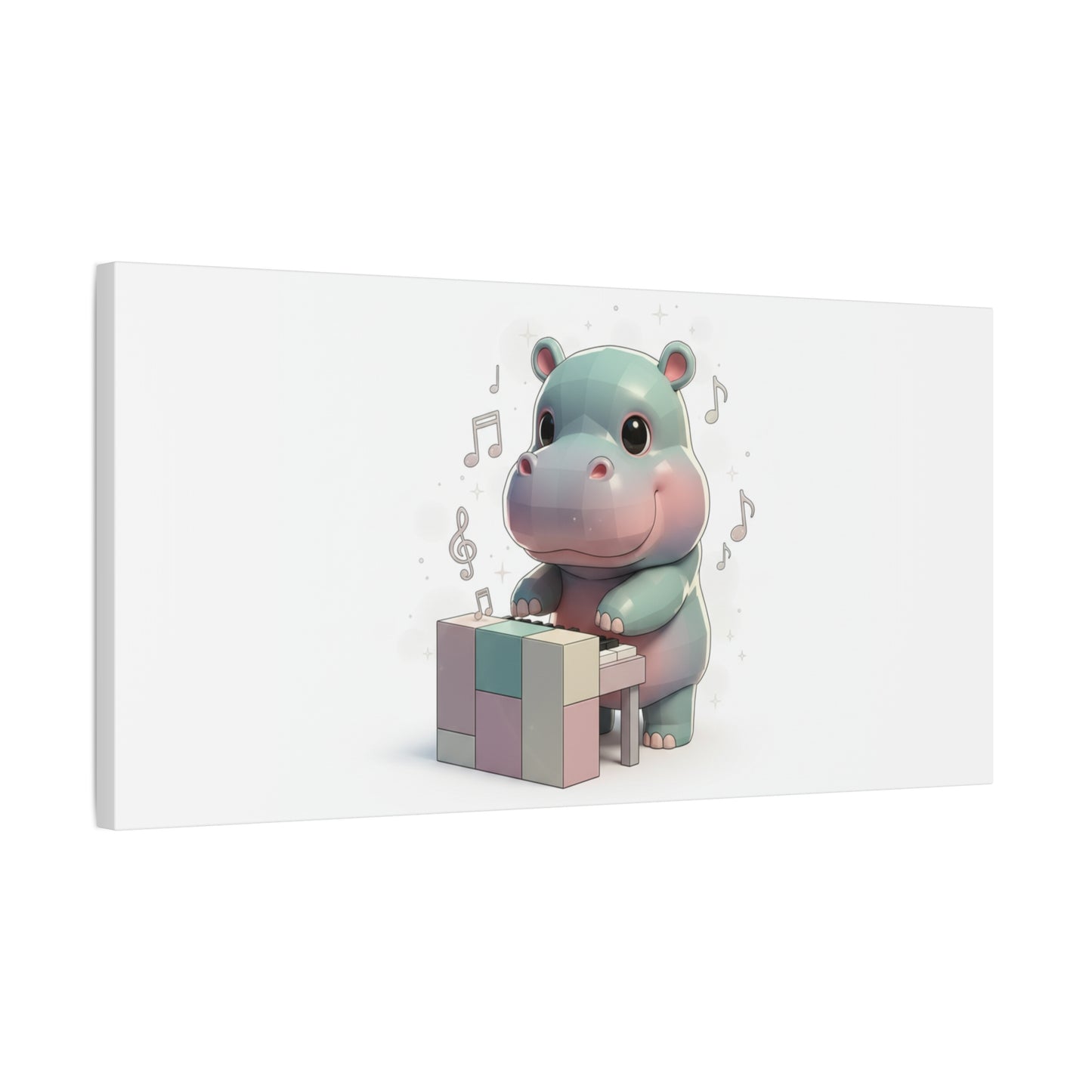 Cute Hippo Playing Piano Matte Canvas Print — Nursery Wall Art