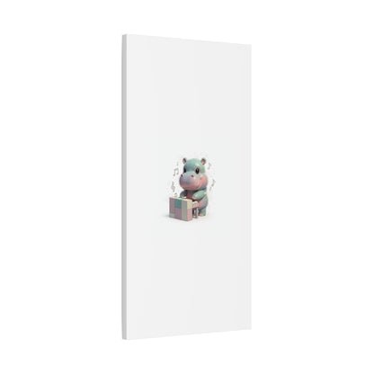 Cute Hippo Playing Piano Matte Canvas Print — Nursery Wall Art