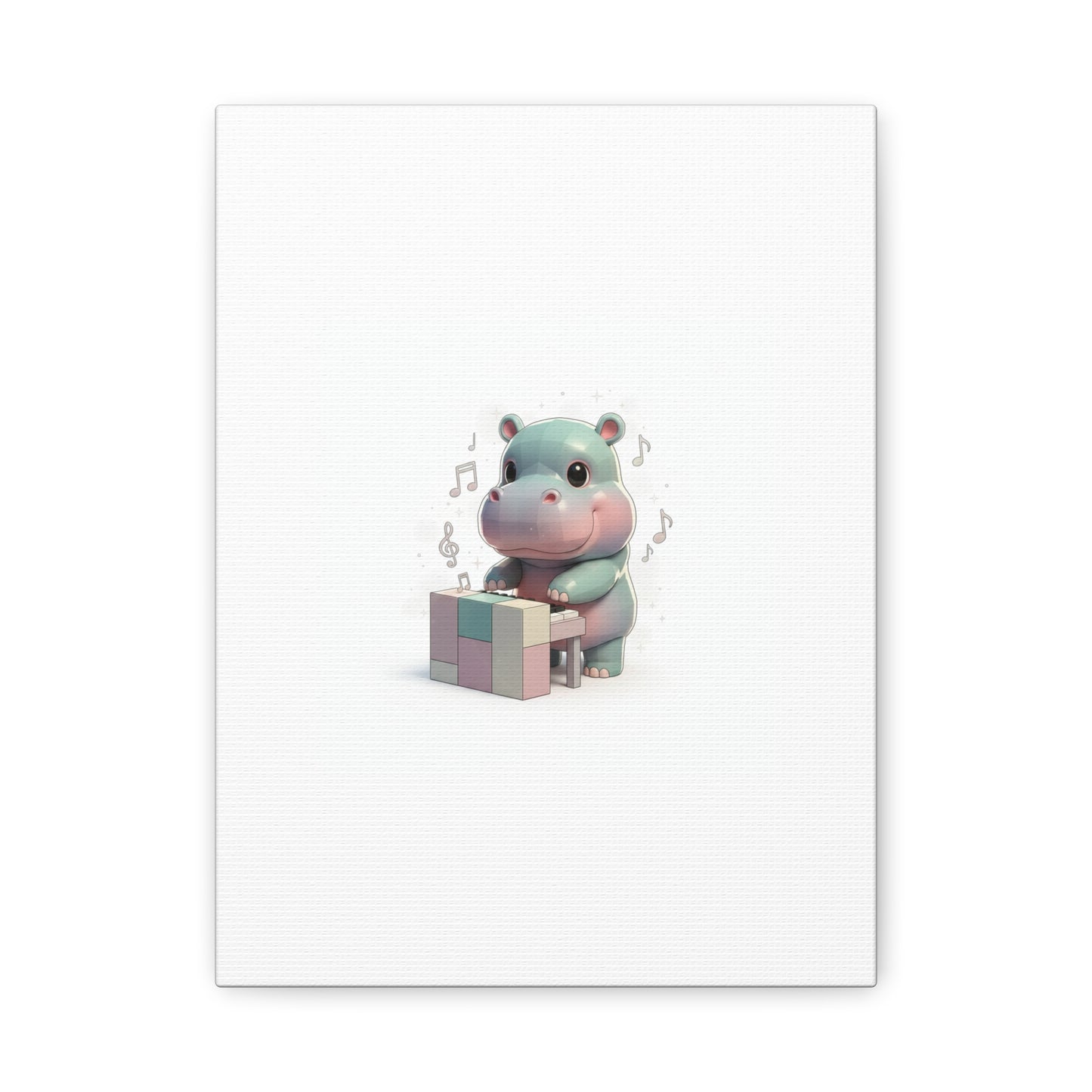 Cute Hippo Playing Piano Matte Canvas Print — Nursery Wall Art