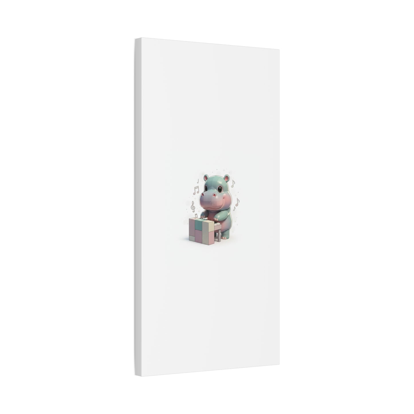 Cute Hippo Playing Piano Matte Canvas Print — Nursery Wall Art