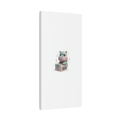 Cute Hippo Playing Piano Matte Canvas Print — Nursery Wall Art