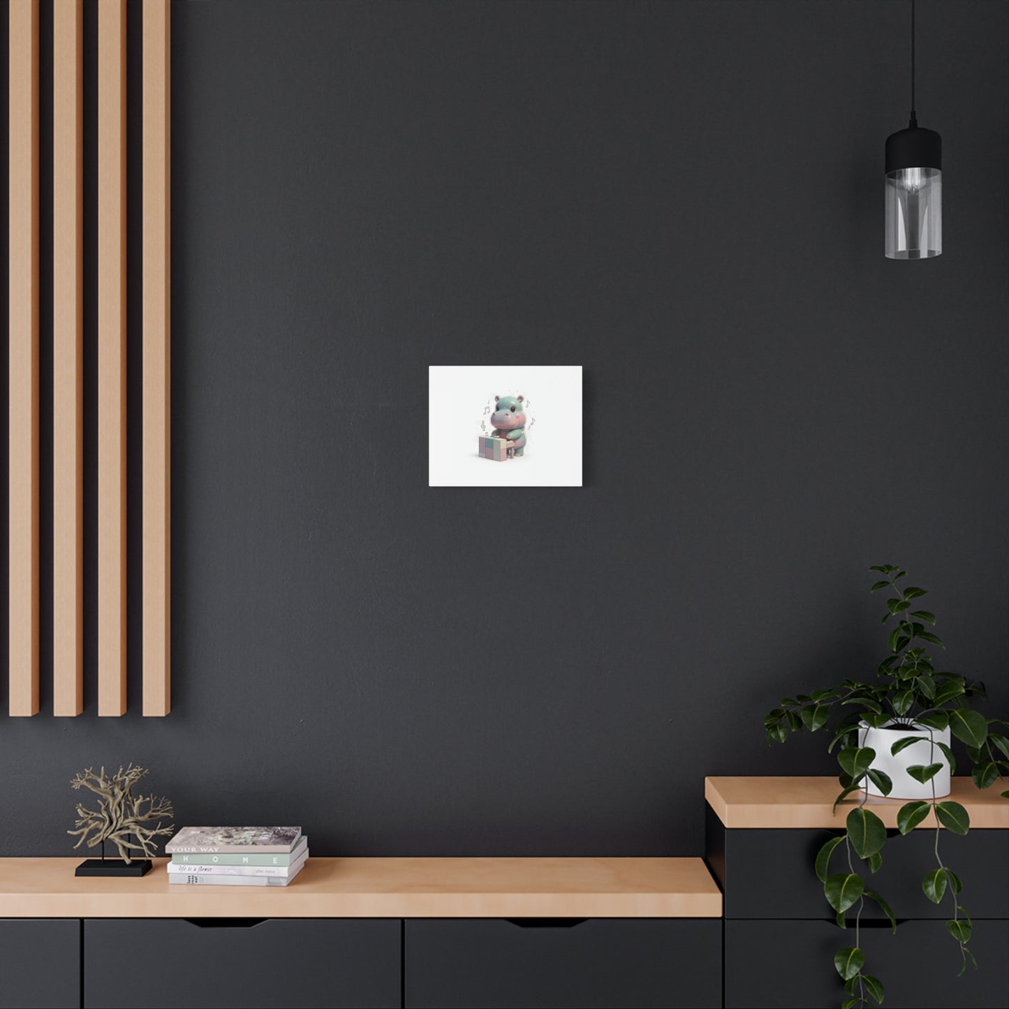 Cute Hippo Playing Piano Matte Canvas Print — Nursery Wall Art