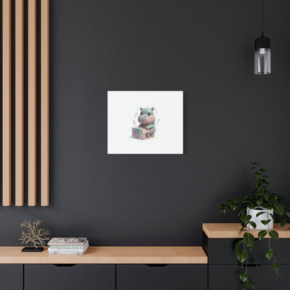 Cute Hippo Playing Piano Matte Canvas Print — Nursery Wall Art