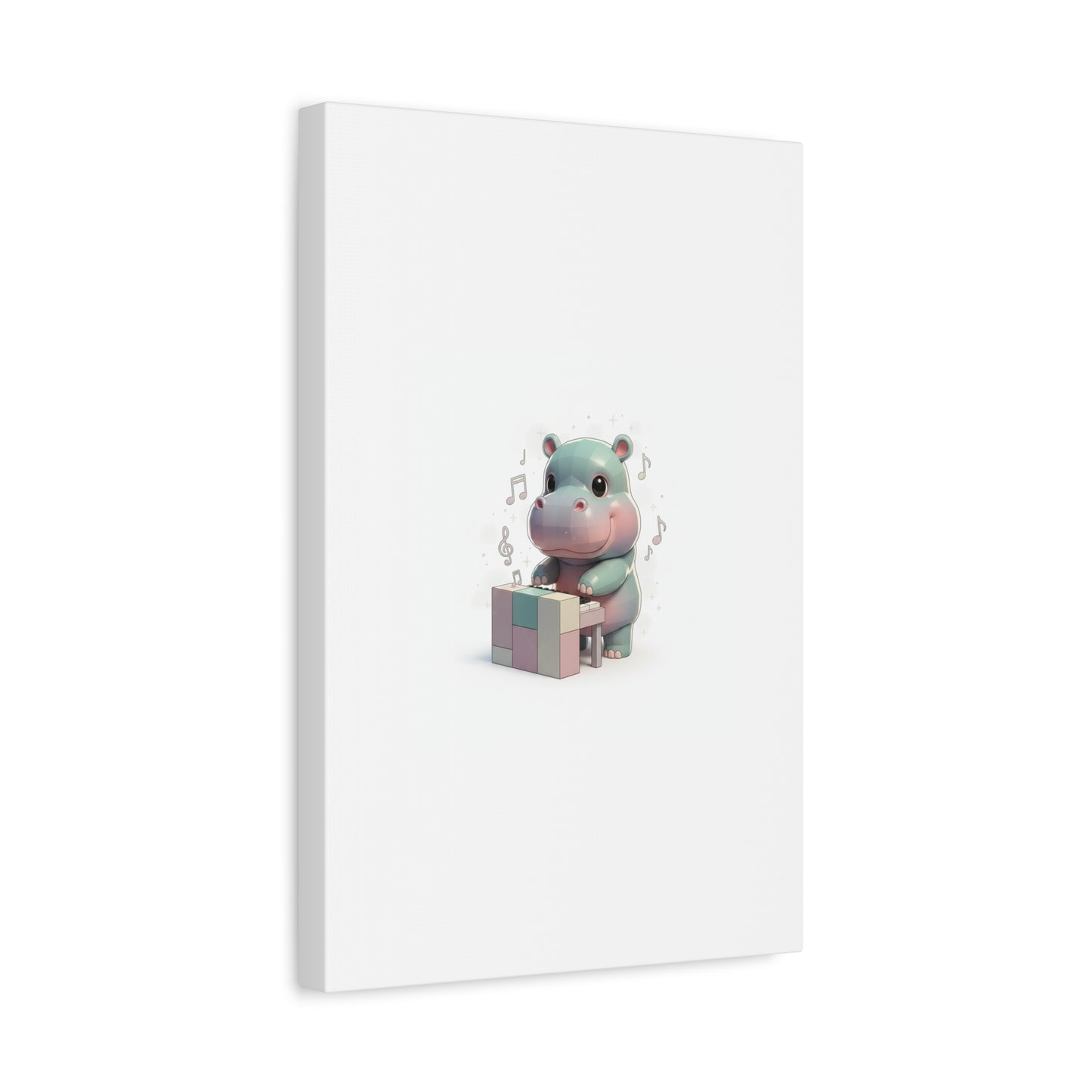 Cute Hippo Playing Piano Matte Canvas Print — Nursery Wall Art
