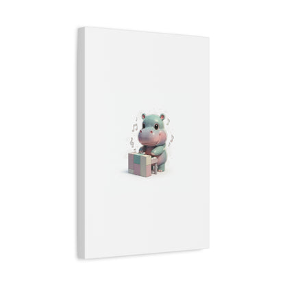 Cute Hippo Playing Piano Matte Canvas Print — Nursery Wall Art