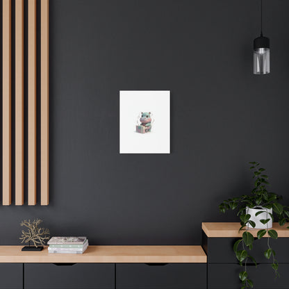 Cute Hippo Playing Piano Matte Canvas Print — Nursery Wall Art